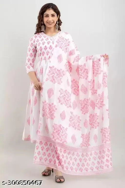 anarakali kurti and dupatta pink