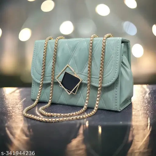 Stylish Quilted Pu Sling Bag With Chain Strap For Women And Girls (Mint Green)