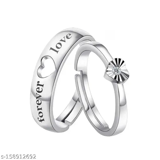 Silverplated Elegant LOVE Solitaire His and Her Adjustable proposal Diamond Couple Ring For Men And Women Jewellery