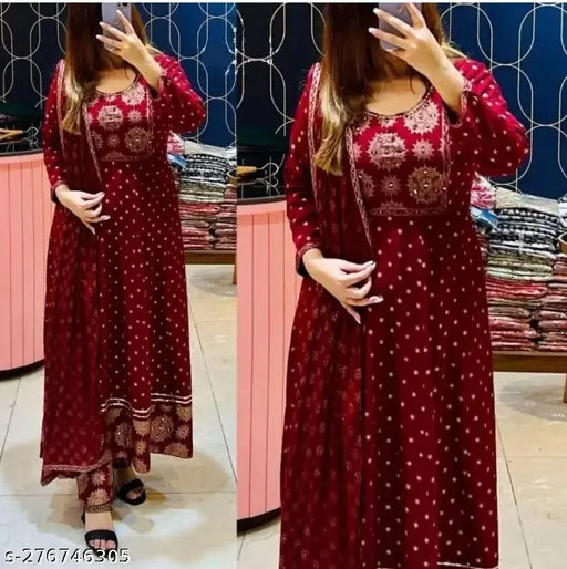 Anarkali Dupatta Set" Women's Printed "Anarkali Kurti" & Pant Dupatta Set