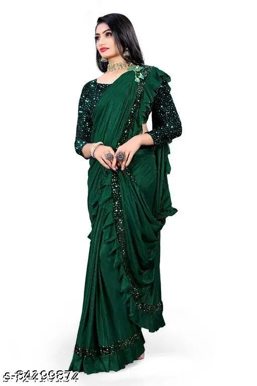 FANCY Black Ruffle Wadding Saree With Blouse
