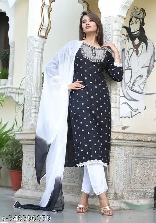 RAYON NECK EMROIDERY 3 PC SUIT FOR WOMAN FASHION