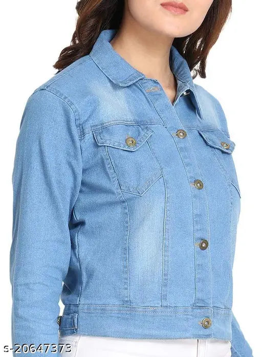 Trendy Martin Classy Full Sleeve Solid Women's/Girl's/Ladies Cotton Denim Blue Jacket