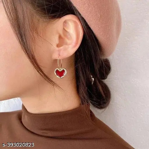 Korean Earrings Gold Plated Hoop & Shinny Red Heart for Women Girls Light Weight western Trendy Party Wear Stylish Latest Design Casual Fancy Party Office wear