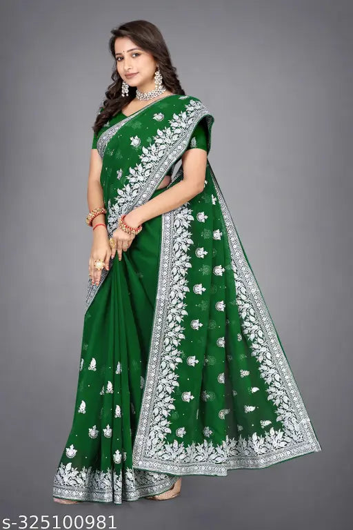 Heavy Silver Embroidery Work With Full Silver Stone Work Beautifull Saree
