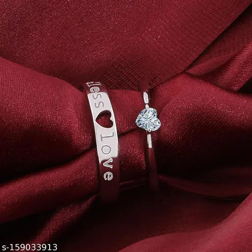 Solitaire 'Endless Love' Heart Adjustable Silver Plated Ring for Men and Women Couple Ring