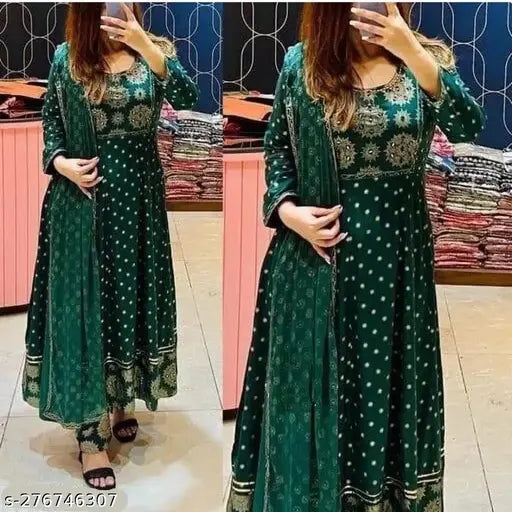 Anarkali Dupatta Set" Women's Printed "Anarkali Kurti" & Pant Dupatta Set