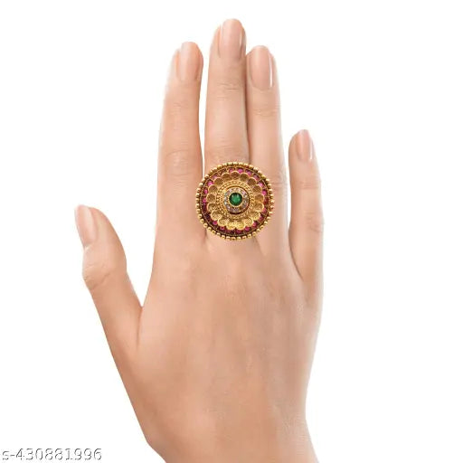 Jyona Rajwadi Gold Plated Adjustable Finger Ring For Women & Girls