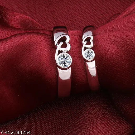 NM Creation Silverplated Lock Heart Diamond His and Her Adjustable proposal couple ring For Men And Women Jewellery