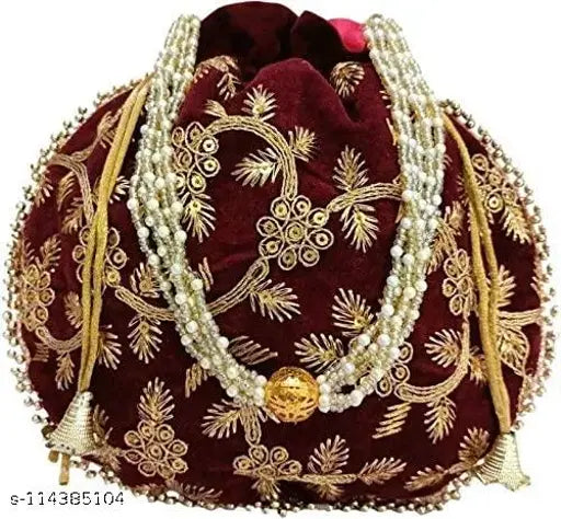 Women' Potli | Indian Handicraft Women Silk Ethnic Rajasthani Potli Bag | Women Embroidered Potli Bag